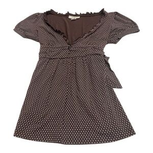 Self Esteem Brown Blouse with White Polka Dots
